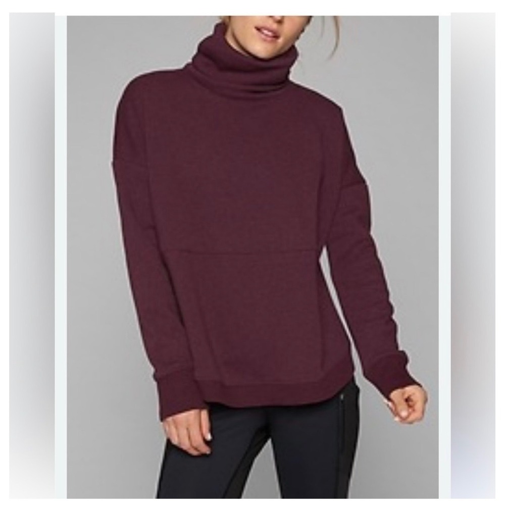 Athleta Stronger Hoodie Women XS Burgundy Fleece Turtleneck Sweatshirt 303